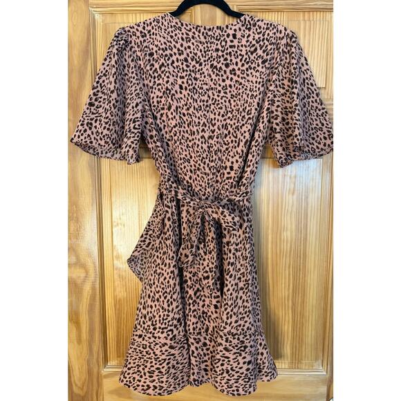 Mi Ami Dress Size MED Animal Print Tie Waist Flirty Cute Short Sleeves - Picture 2 of 7